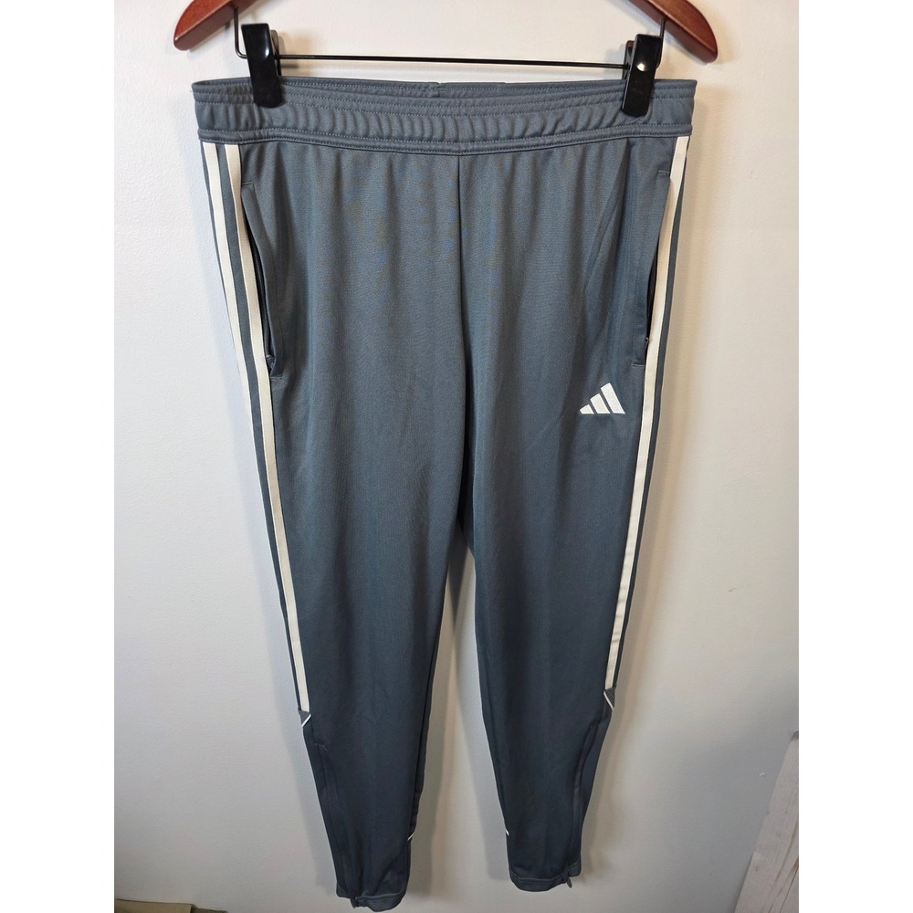 Adidas Aeroready Gray Tapered Track Pants Mens Medium Ankle Zip Side Stripe